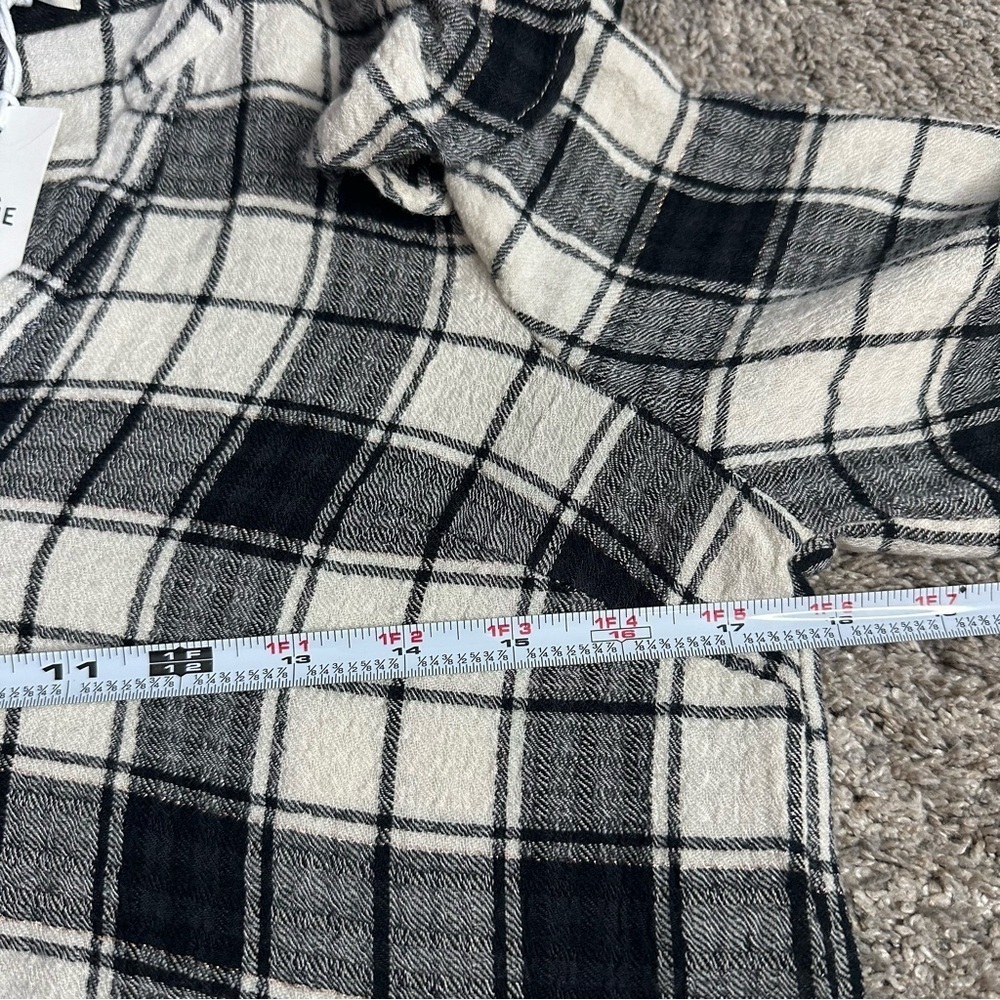 Marine Layer Jamie Gingham Ruffle Top XS black & white plaid gingham long sleeve - Picture 11 of 15